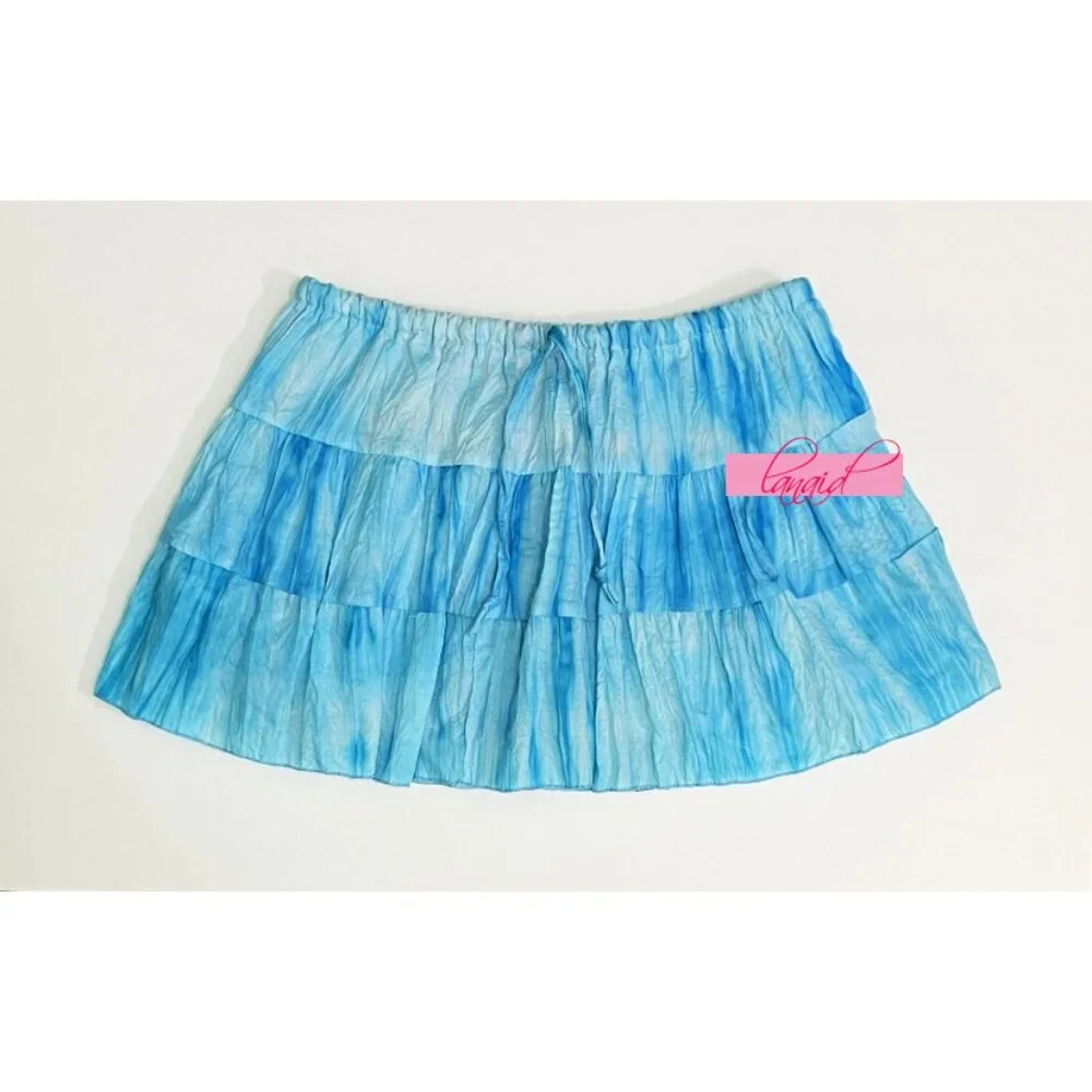 NEW Turquoise Aqua Tie-Dye A-Line Ruffle Skater Mini Short Summer Beach Skirt